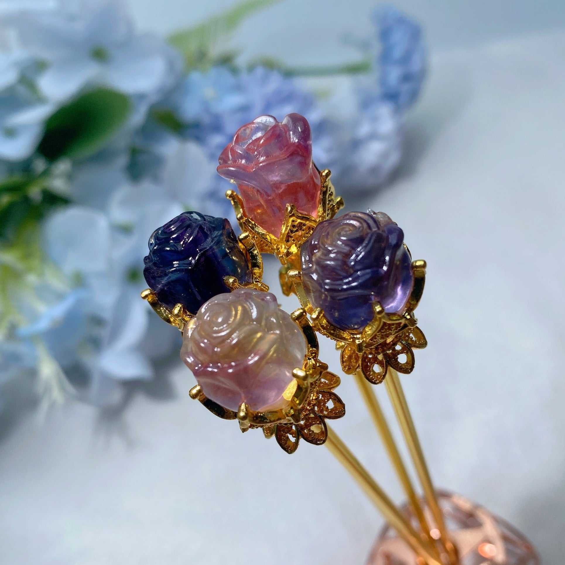 ATELIER-TIBET Pic à Cheveux Rose Fluorite 14cm