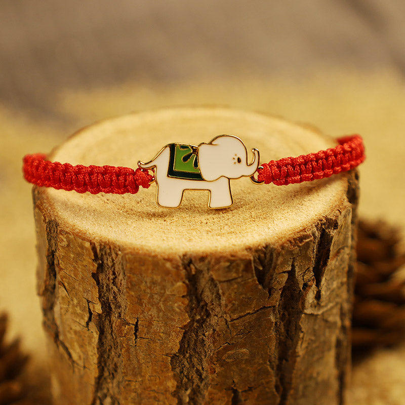 ATELIER-TIBET Bracelet Éléphant Argent 925 & Cordon Rouge Ajustable