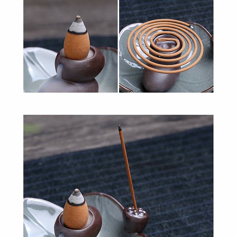 ATELIER-TIBET Brûleur d'encens à reflux spirituel carré en céramique en forme de fleur de prunier et de lotus