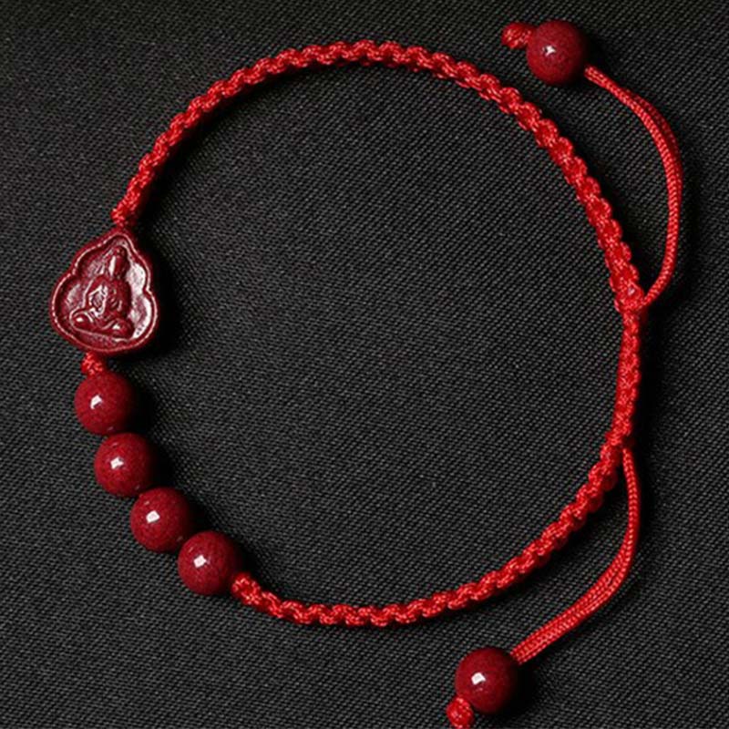 ATELIER-TIBET Bracelet Cinabre & Bouddha Rieur – Ajustable 14–20 cm