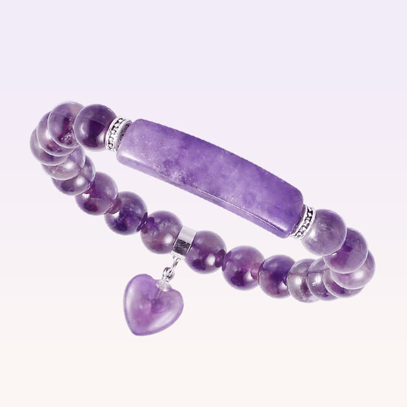 ATELIER-TIBET – Bracelet en Améthyste Naturelle Forme Cœur 8 mm, Perles Artisanales