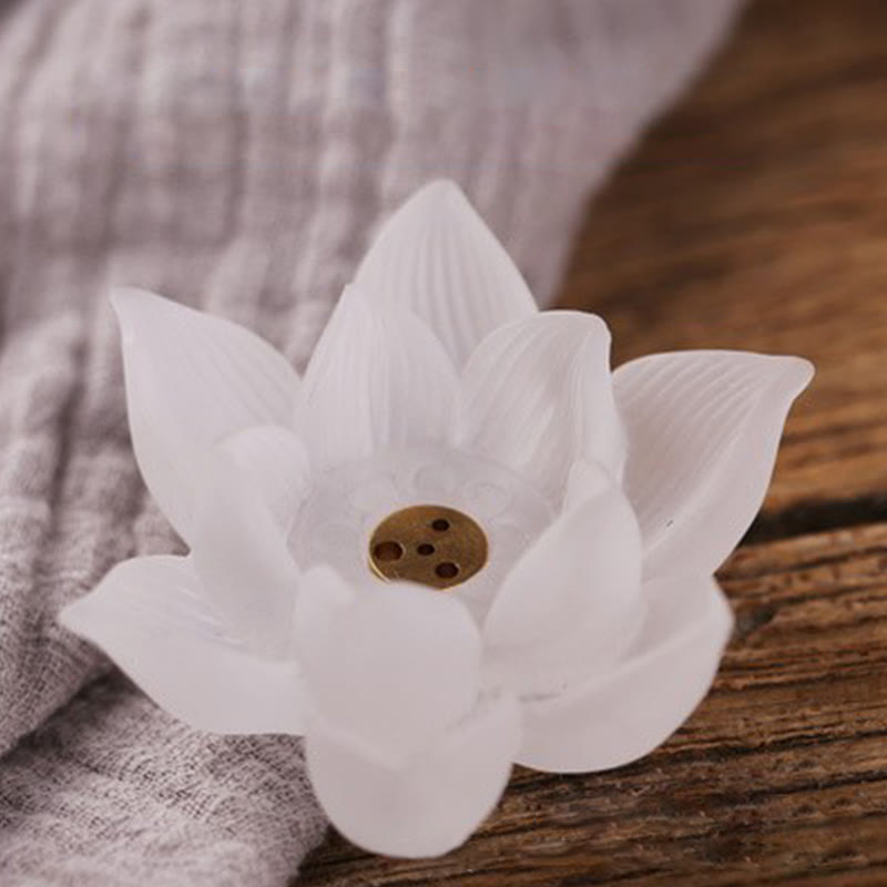 ATELIER-TIBET – Porte-Encens Lotus Blanc en Cristal Liuli – Méditation & Sérénité