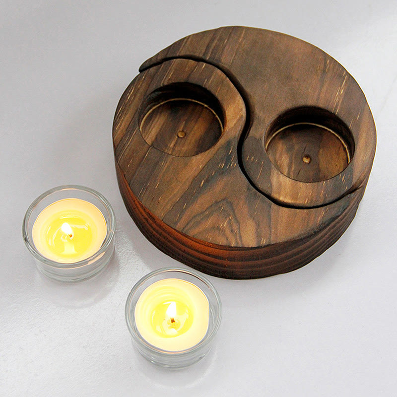 ATELIER-TIBET Porte Bougie Yin Yang en Bois pour Autel Spirituel