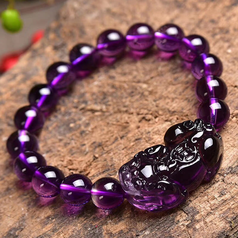 ATELIER-TIBET Bracelet Améthyste & Pi Xiu – Perles 10 / 12 / 14 mm