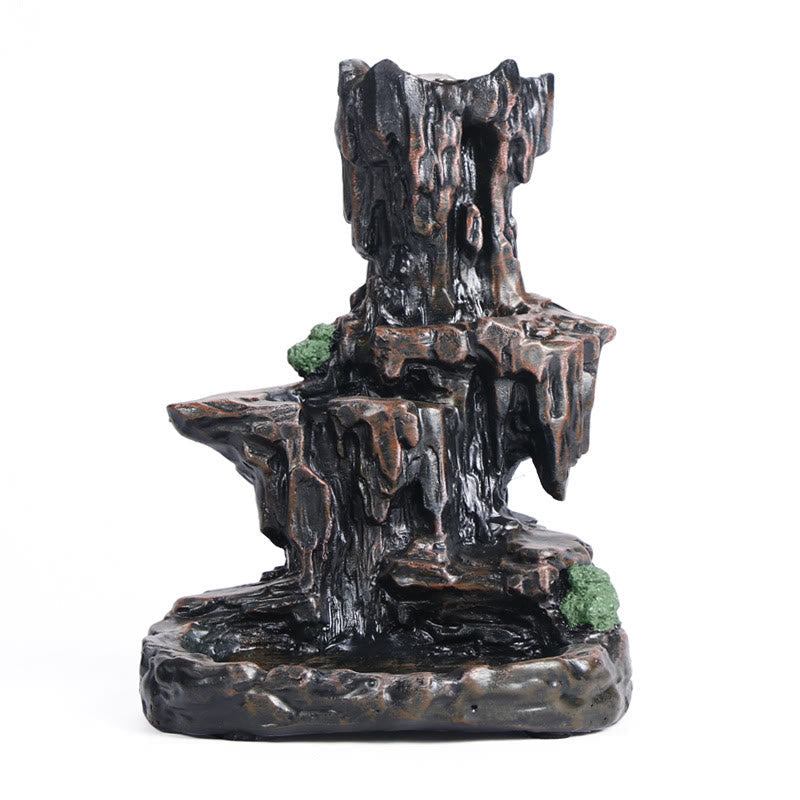 ATELIER-TIBET Brûleur d'encens à refoulement en cascade Buddha Stones et porte-encens en forme de tour de montagne