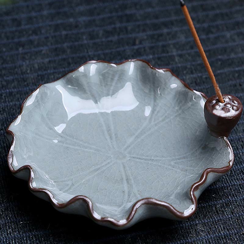 ATELIER-TIBET Brûleur d'encens à reflux spirituel carré en céramique en forme de fleur de prunier et de lotus