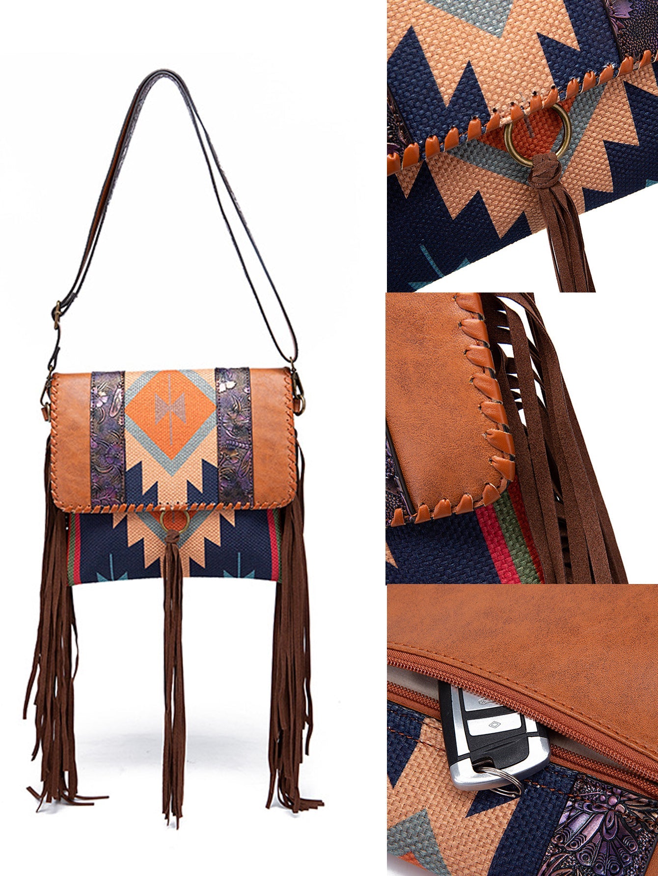 ATELIER-TIBET – Sac à bandoulière femme en cuir style boho – Cuir véritable – 26 cm