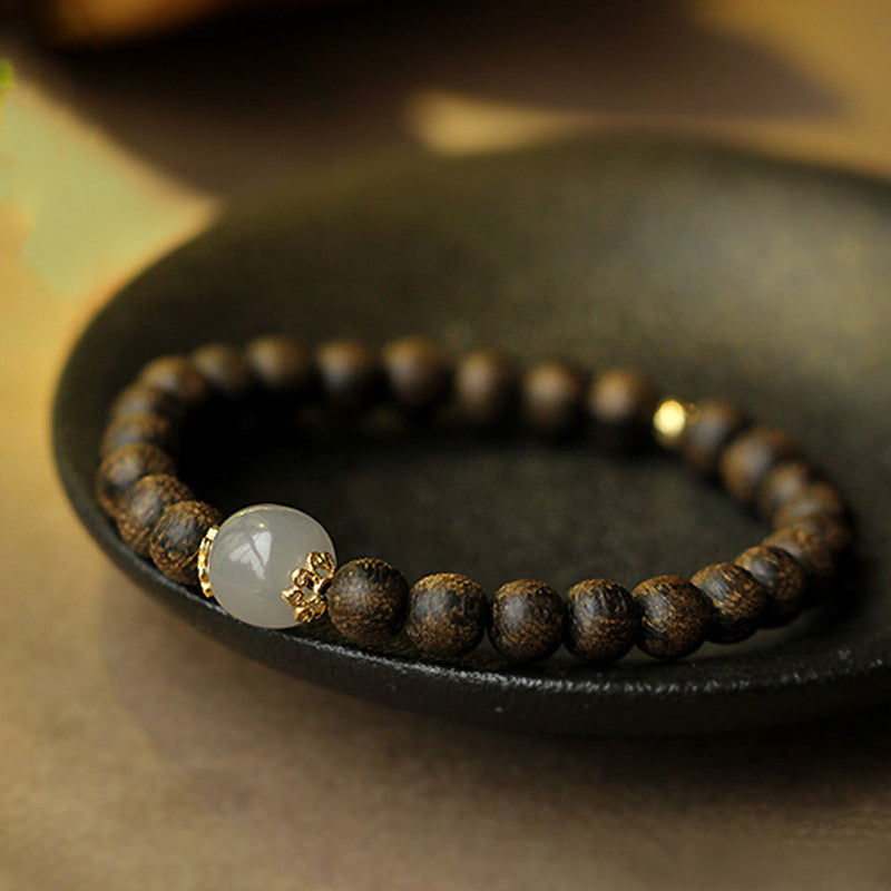 ATELIER-TIBET – Bracelet Force & Calme en Jade Naturel et Bois d’Agar | Équilibre & Sérénité