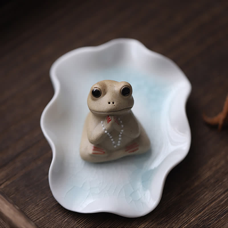 ATELIER-TIBET Statue de petite grenouille en céramique en méditation