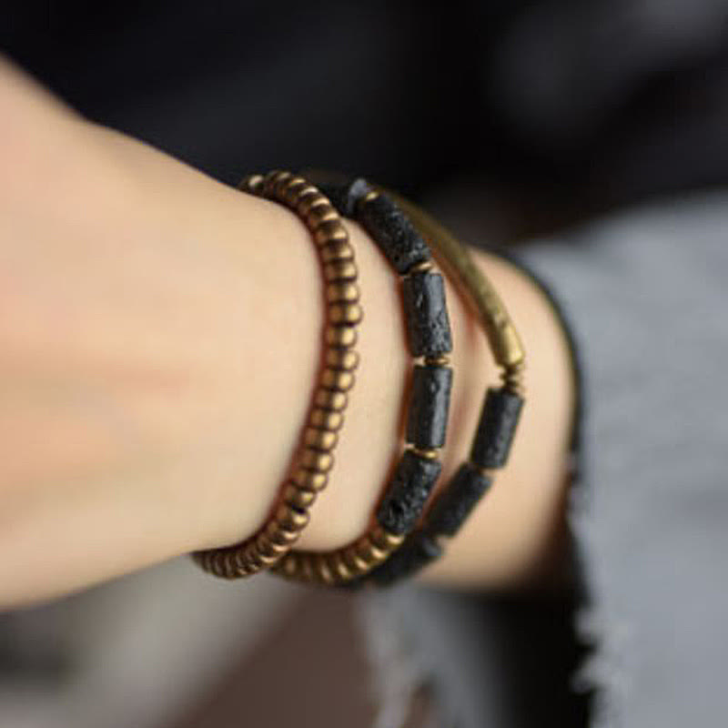 ATELIER-TIBET – Bracelet Spirituel Multi-Tours en Pierre de Lave 6 mm & Cuivre