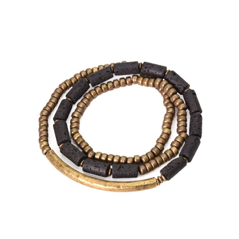 ATELIER-TIBET – Bracelet Spirituel Multi-Tours en Pierre de Lave 6 mm & Cuivre