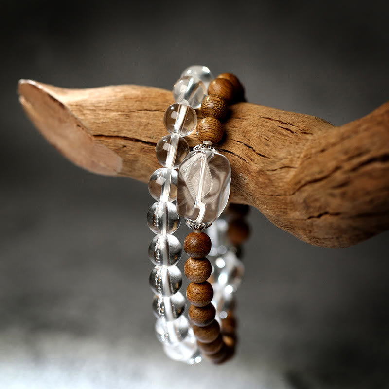 ATELIER-TIBET Bracelet Lotus Cristal Blanc & Bois d’Agar 6mm