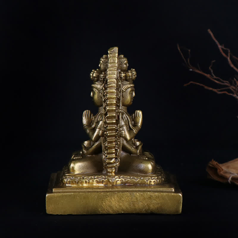 ATELIER-TIBET Figurine d'Avalokitesvara à mille mains de Chenrezig, statue de protection double face Kuan Yin Bodhisattva en cuivre massif, décoration