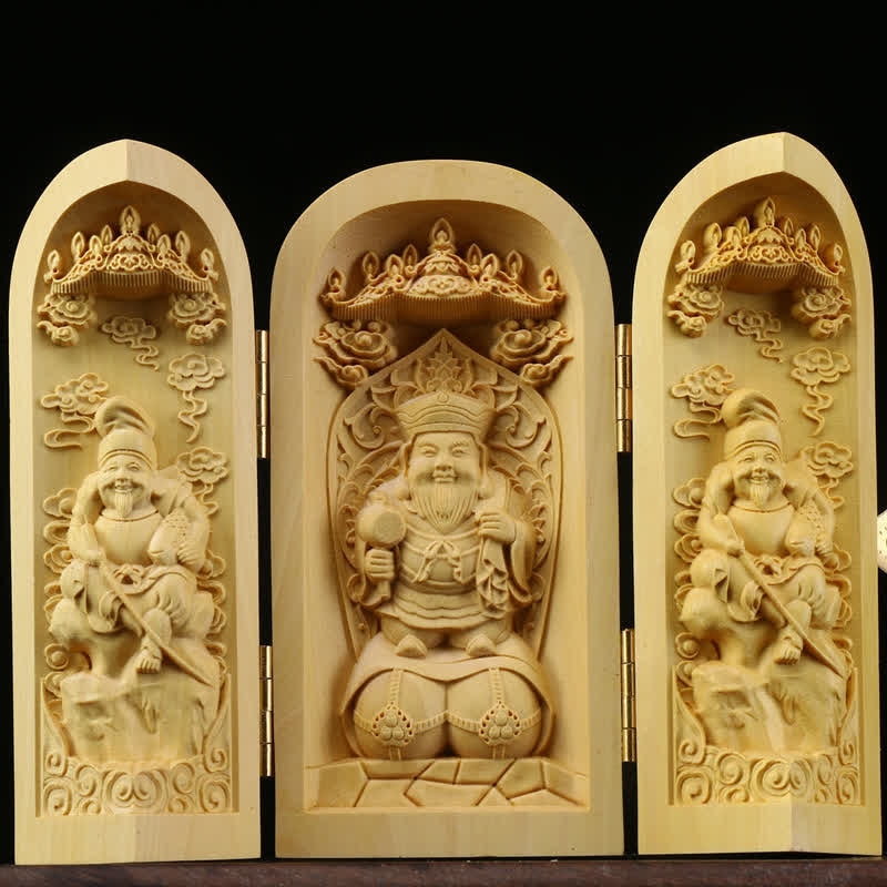 ATELIER-TIBET Autel Spirituel Sculpté en Bois de Buis pour Méditation et Prière