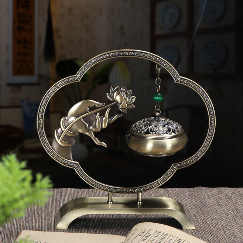ATELIER-TIBET | Brûleur d’Encens Ni Hua Na Fu en Laiton – Sculpture Lotus Porte-Bonheur