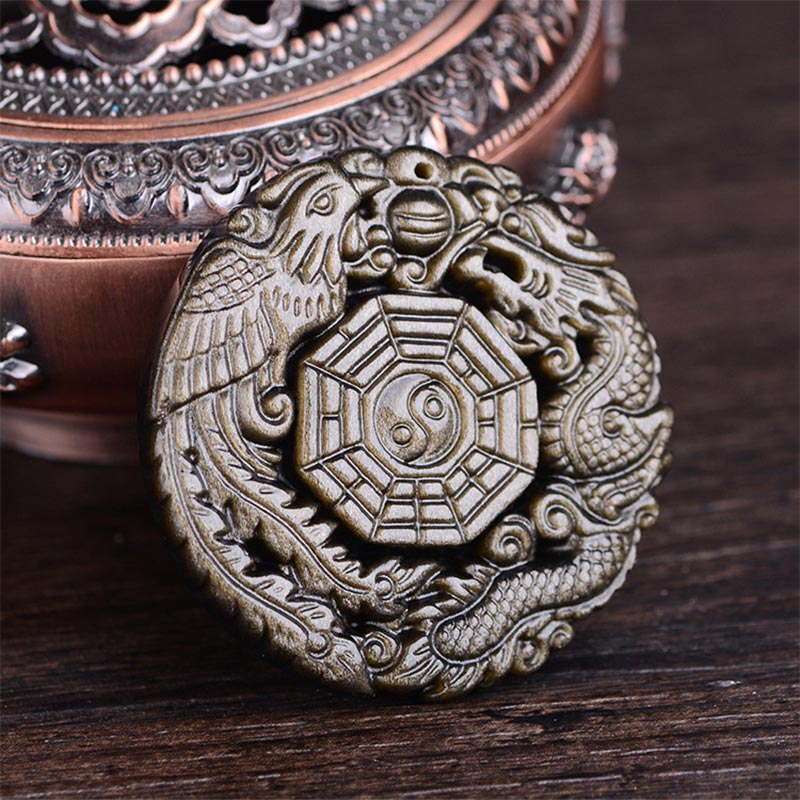ATELIER-TIBET – Collier Yin Yang en Obsidienne Dorée Naturelle