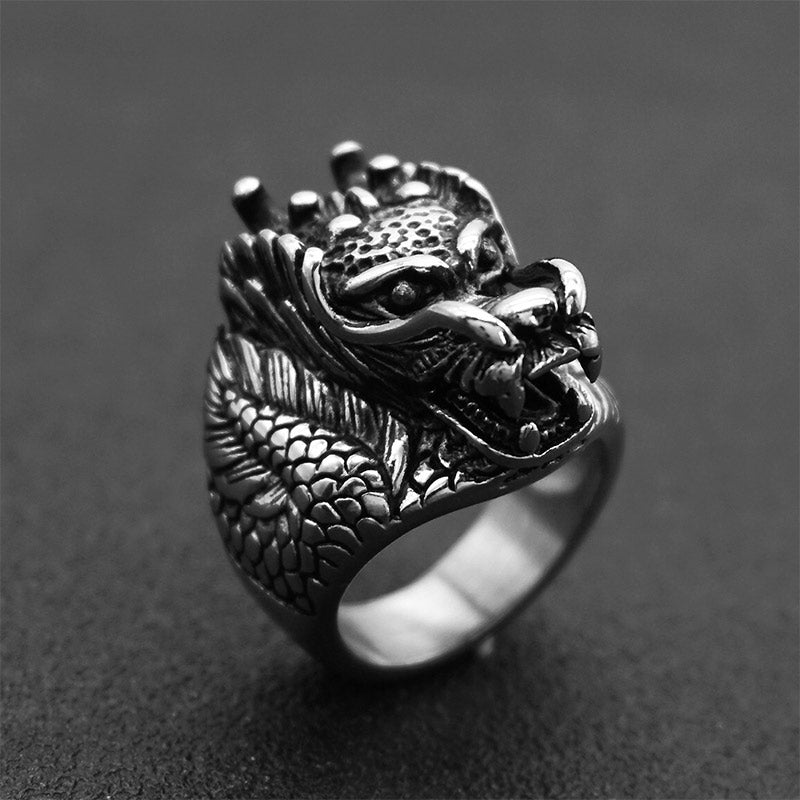 ATELIER-TIBET – Bague Dragon Équilibre en Acier Titane – Anneau Symbolique Unisexe