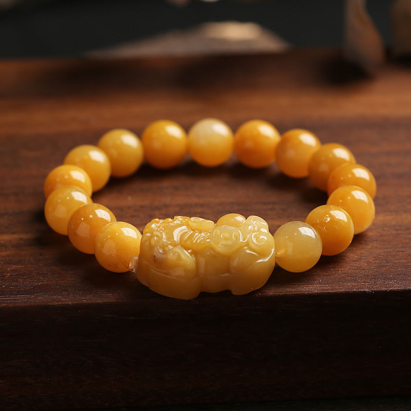 ATELIER-TIBET – Bracelet Pixiu Richesse en Jade Soie Dorée Naturel 10 mm | Abondance & Protection Symbolique