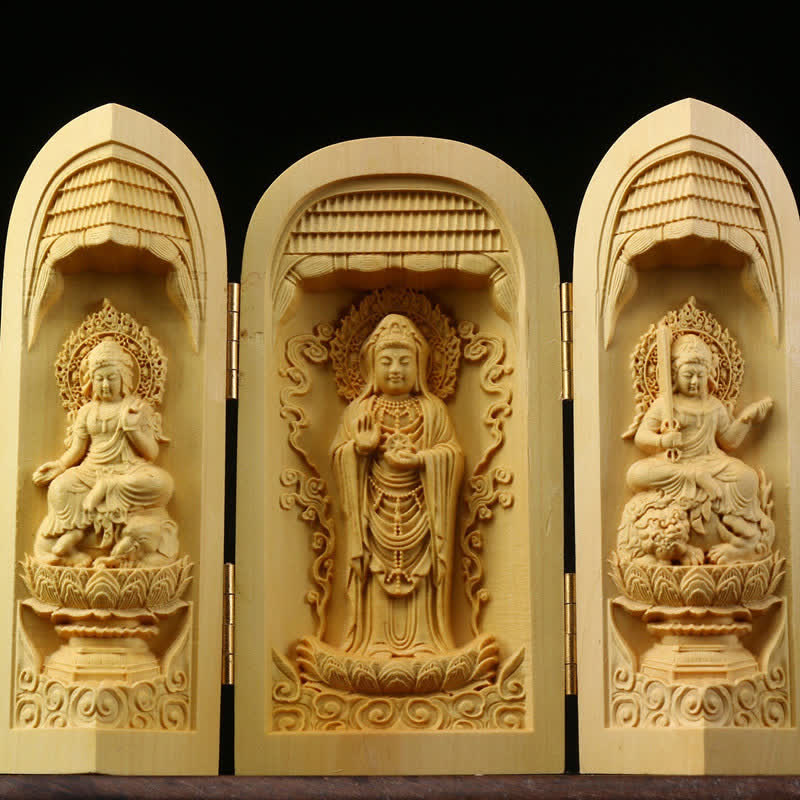 ATELIER-TIBET Autel Spirituel Sculpté en Bois de Buis pour Méditation et Prière