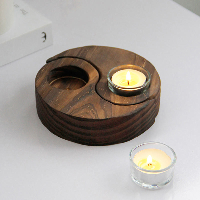 ATELIER-TIBET Porte Bougie Yin Yang en Bois pour Autel Spirituel