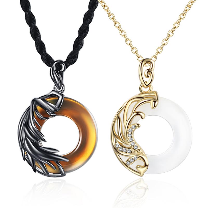 ATELIER-TIBET – Collier Pendentif Rond en Obsidienne & Calcédoine