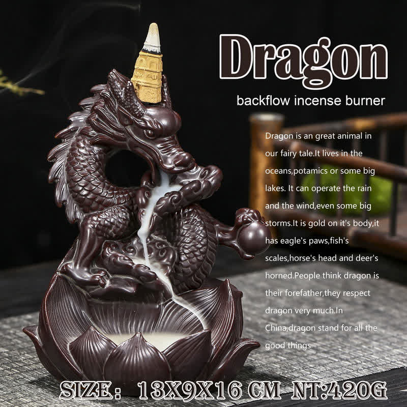 ATELIER-TIBET Brûleur d'encens en céramique à motif de dragon et de lotus