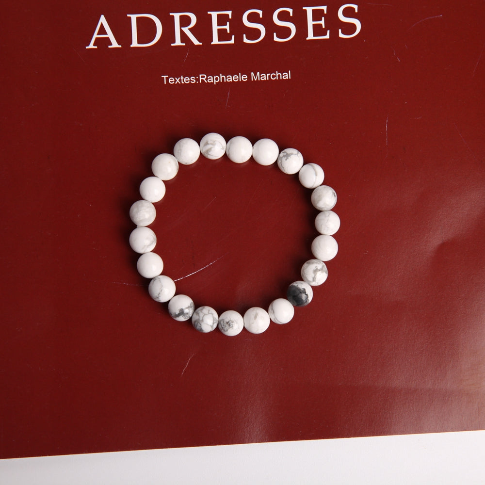 ATELIER-TIBET – Bracelet en Howlite Naturelle 8 mm, Perles Polies Artisanales