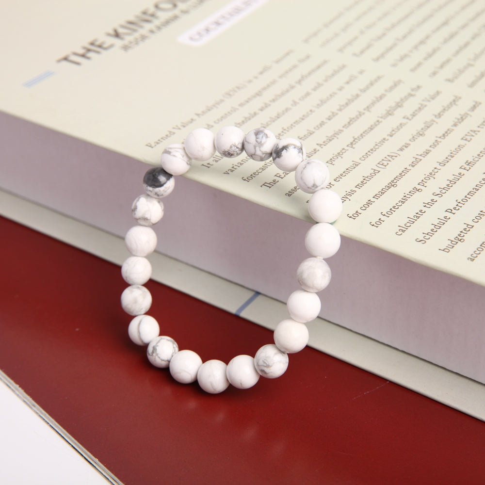 ATELIER-TIBET – Bracelet en Howlite Naturelle 8 mm, Perles Polies Artisanales
