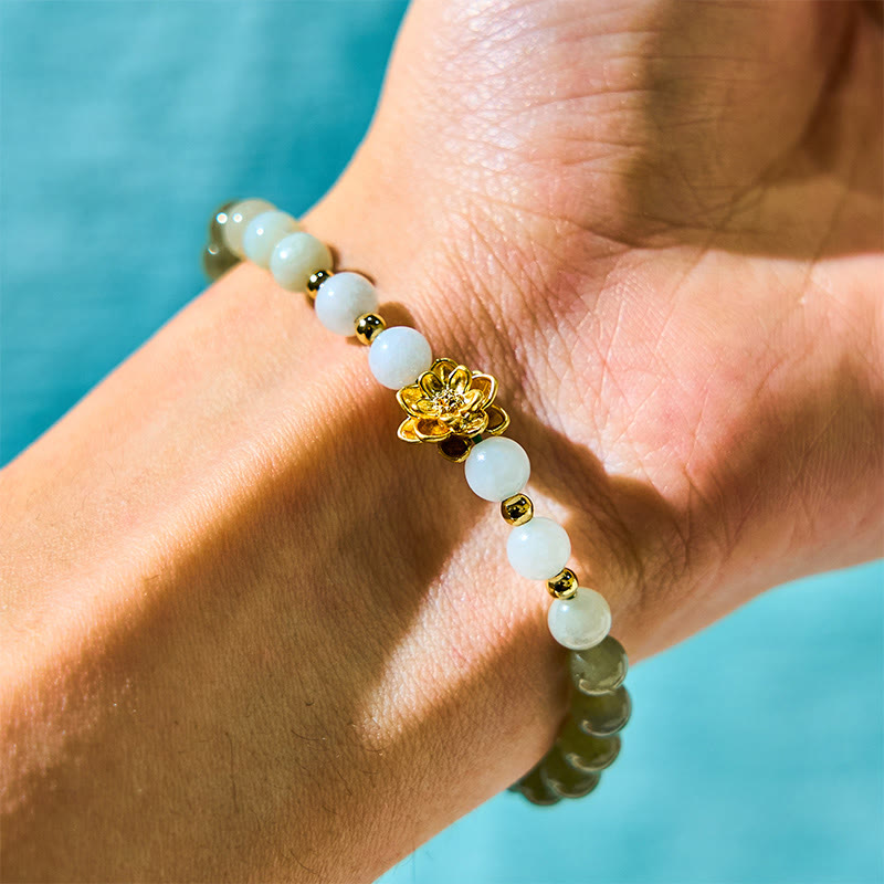ATELIER-TIBET Bracelet Lotus Jade Hetian 8mm – Dégradé Blanc & Vert