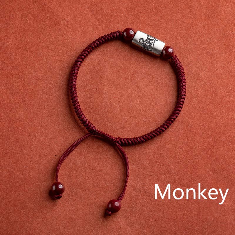 ATELIER-TIBET – Bracelet de Protection Zodiaque Chinois en Argent Sterling 925 & Fil Rouge (Ajustable)