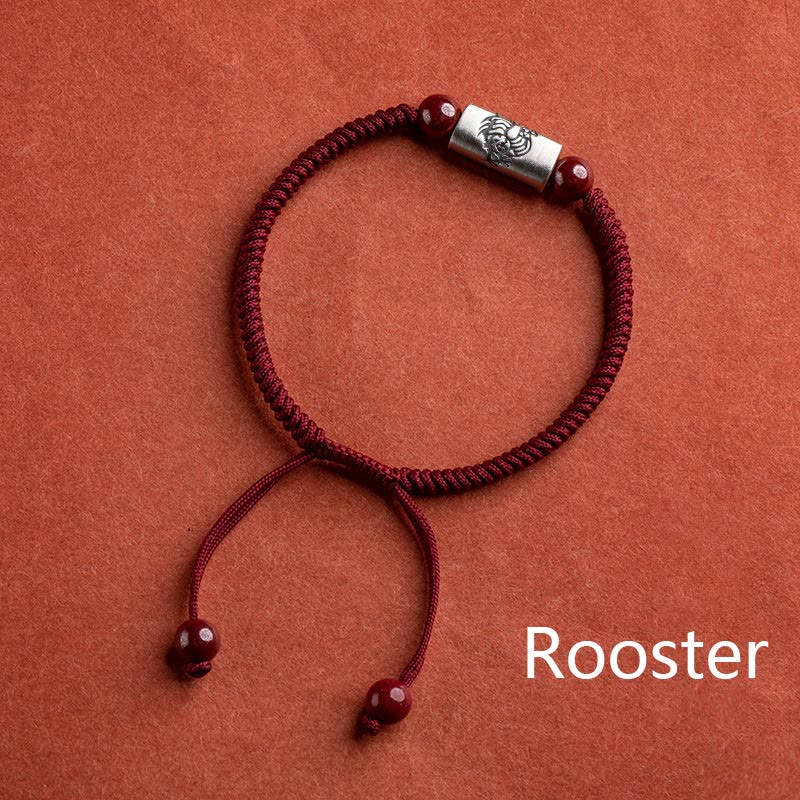 ATELIER-TIBET – Bracelet de Protection Zodiaque Chinois en Argent Sterling 925 & Fil Rouge (Ajustable)