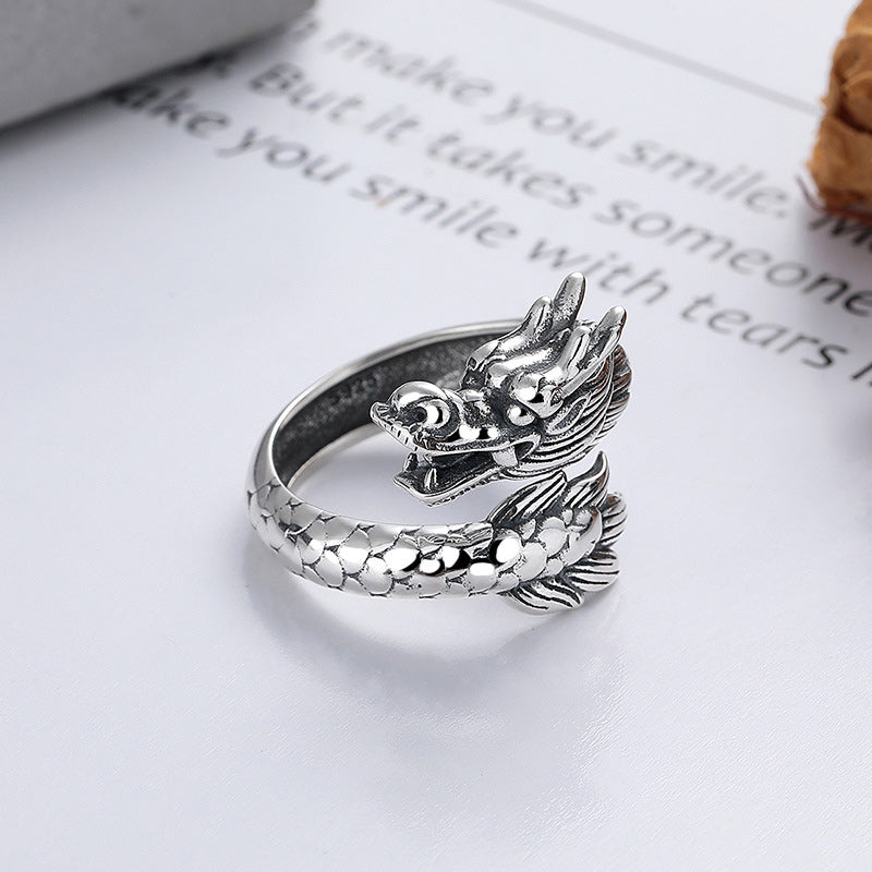 ATELIER-TIBET – Bague Force du Dragon en Argent Sterling 925 – Anneau Ajustable Symbolique Unisexe