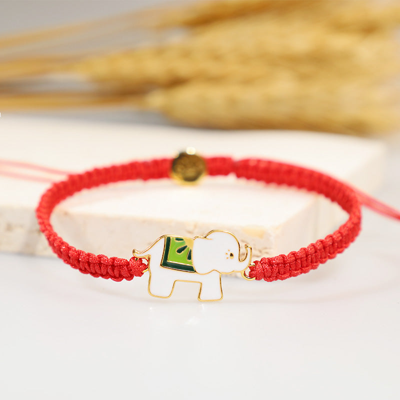 ATELIER-TIBET Bracelet Éléphant Argent 925 Cordon Rouge Traditionnel