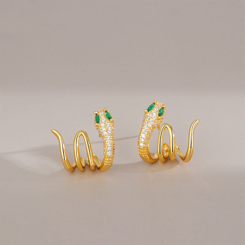 ATELIER-TIBET – Boucles d’Oreilles Serpent du Zodiaque Chinois aux Yeux Verts en Argent 925