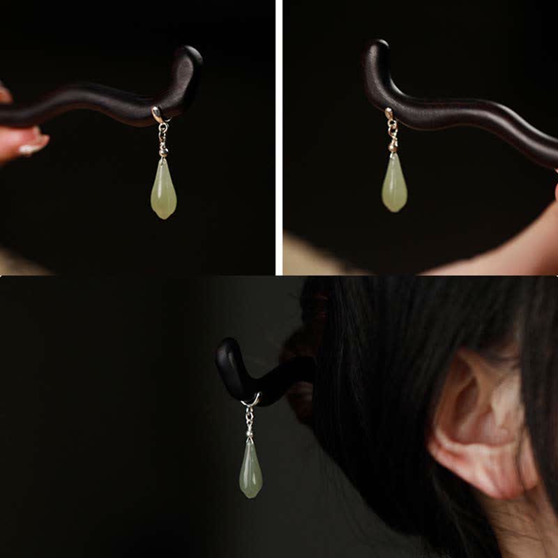 ATELIER-TIBET Pic à Cheveux Jade Hetian & Bois d’Ébène 18cm