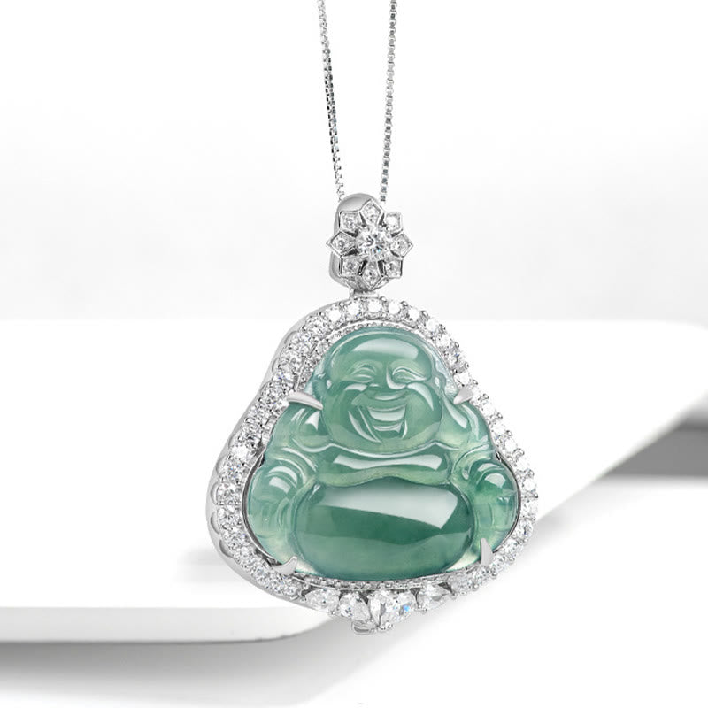 ATELIER-TIBET – Collier Bouddha Rieur en Jade Naturel & Argent Sterling 925