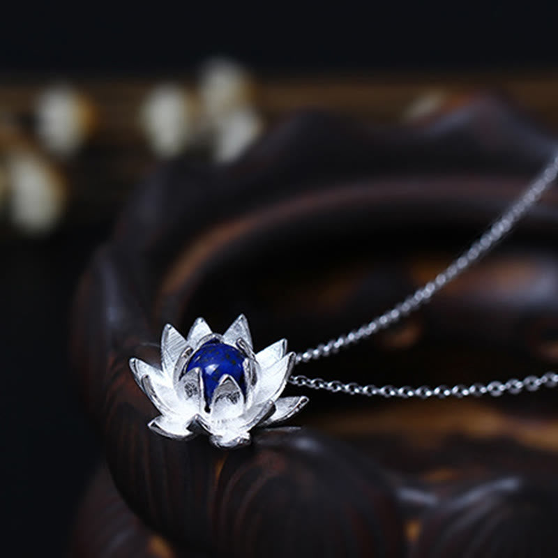 ATELIER-TIBET Collier Lotus Argent 925 & Lazurite – Clarté & Sérénité