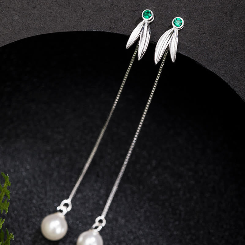 ATELIER-TIBET – Boucles d’Oreilles Pendantes Bambou & Perles en Argent 925