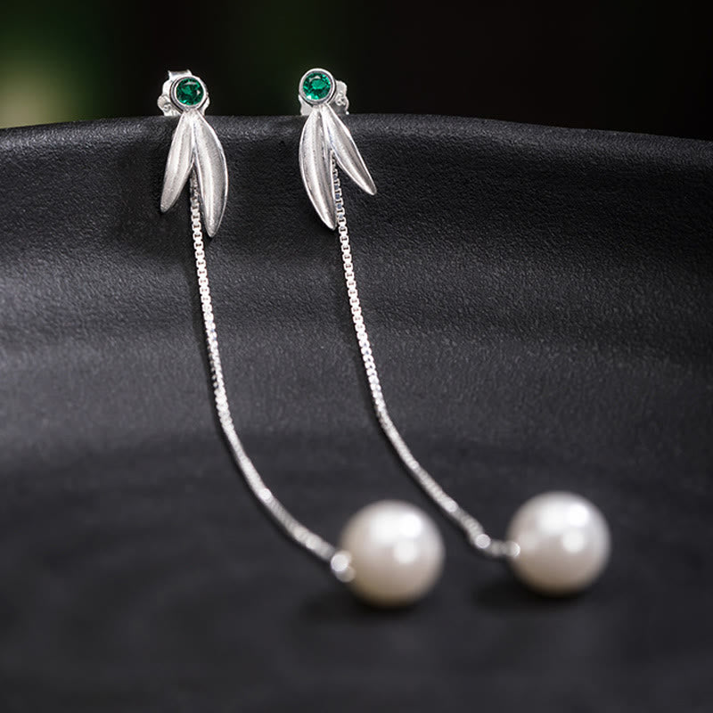ATELIER-TIBET – Boucles d’Oreilles Pendantes Bambou & Perles en Argent 925