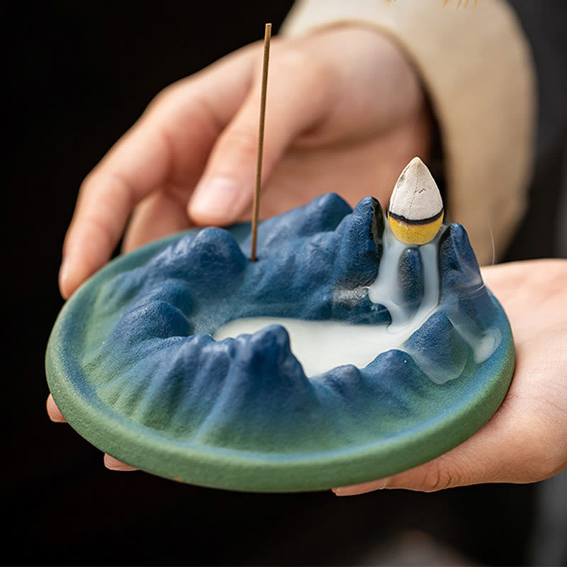 ATELIER-TIBET Brûleur d'encens à refoulement en céramique Creative Mountain River