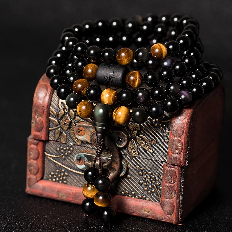 ATELIER-TIBET – Bracelet Mala en Obsidienne 6 mm – 108 Perles