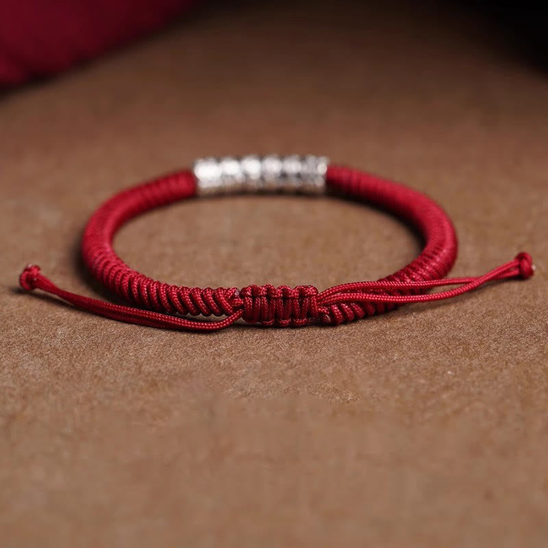 ATELIER-TIBET Bracelet Om Mani Padme Hum Argent 999 & Corde 5mm – Protection & Stabilité