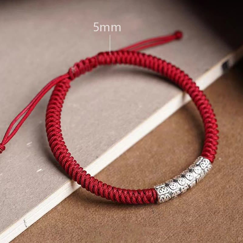 ATELIER-TIBET Bracelet Om Mani Padme Hum Argent 999 & Corde 5mm – Protection & Stabilité
