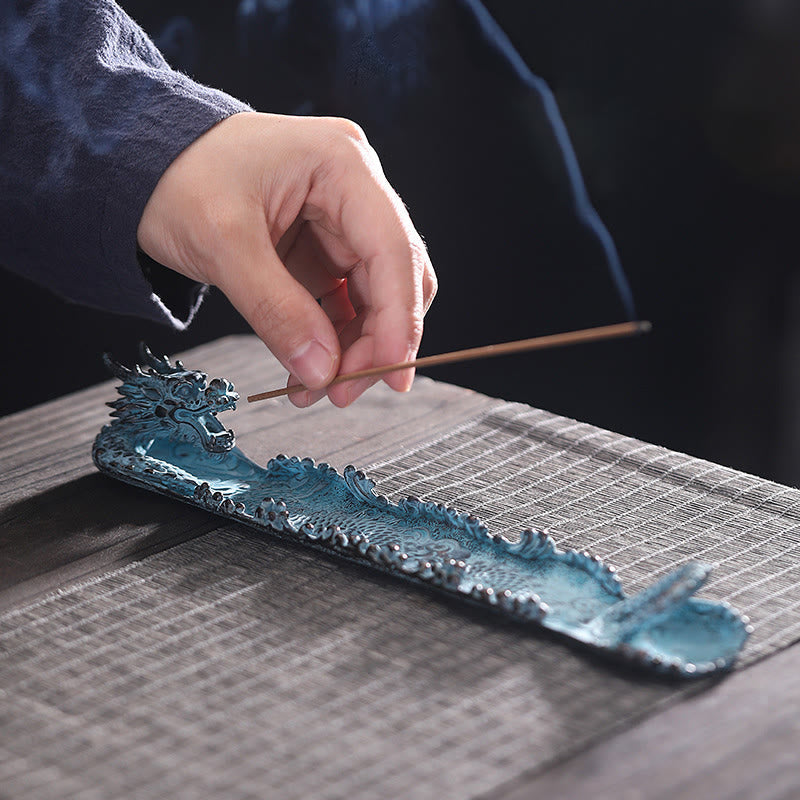 ATELIER-TIBET Brûleur d'encens en alliage de force de dragon de bon augure avec Buddha Stones