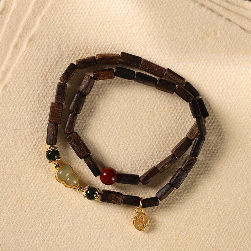 ATELIER-TIBET Bracelet Dalagan Sculpté – Bois d’Agar de Kalimantan, Argent S925 & Pierres Naturelles