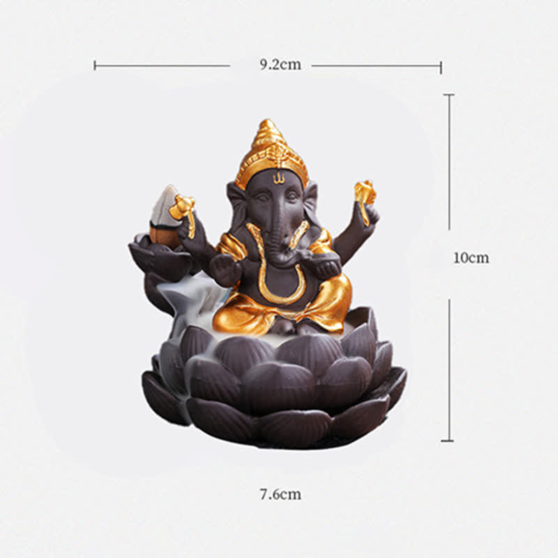 ATELIER-TIBET Brûleur d'encens à reflux en argile violette avec protection contre la fumée de l'éléphant Ganesh