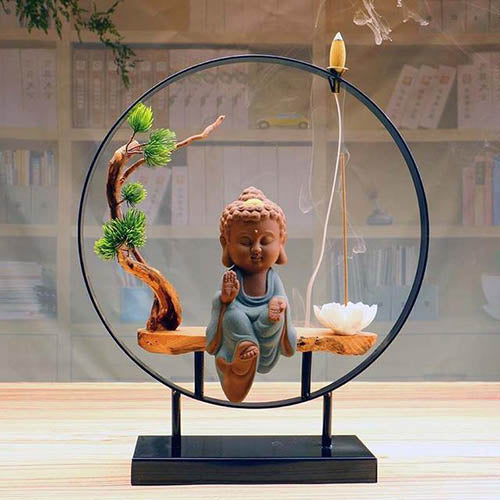 ATELIER-TIBET – Brûleur d’Encens Bouddha Zen avec Support Circulaire