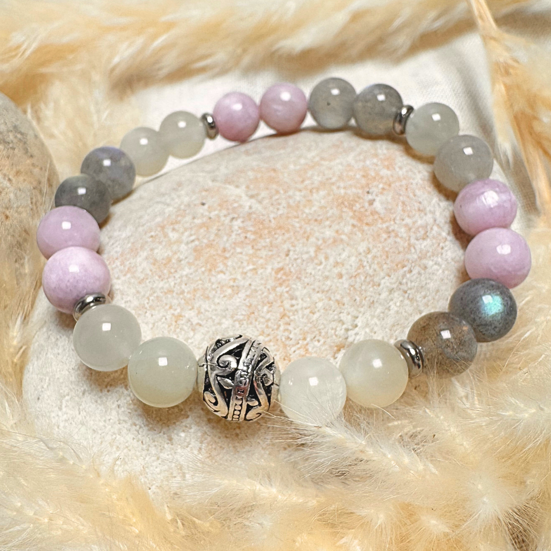 ATELIER-TIBET – Bracelet Premium Énergie Féminine en Labradorite, Pierre de Lune & Kunzite
