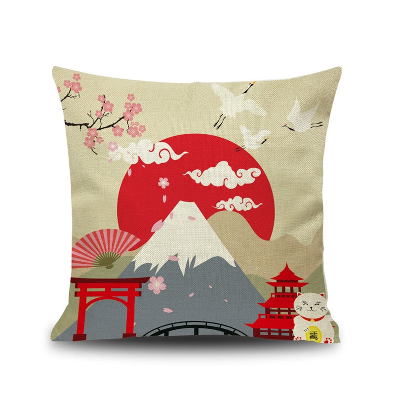 ATELIER-TIBET — Housse de Coussin Japonais 45 × 45 cm | Motifs & Symboles Traditionnels