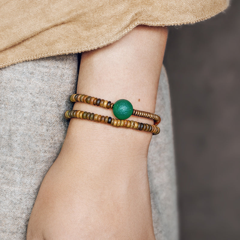 ATELIET-TIBET Bracelet cuivre tibétain jade rouge & verawood – énergie & style naturel